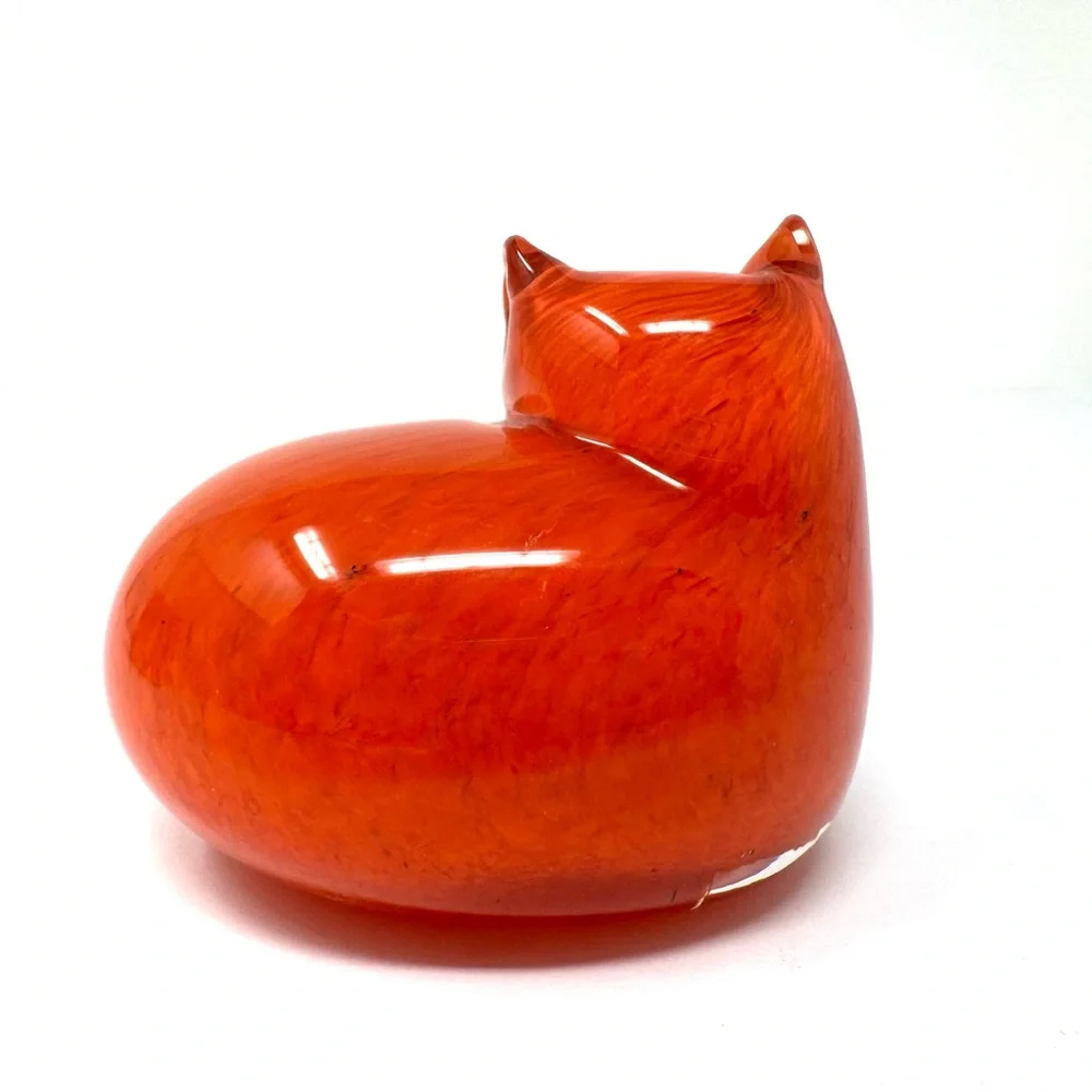 WEST ELM orange glass cat paperweight, NWOT
